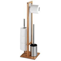 Stojak na papier toaletowy i szczotkę wc RIVALTA, 3w1, bambus, srebrny, WENKO