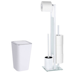 Zestaw: Stojak na papier toaletowy i szczotkę do WC, RIVALTA WHITE + kosz na śmieci CANDY WHITE - 6 l, WENKO