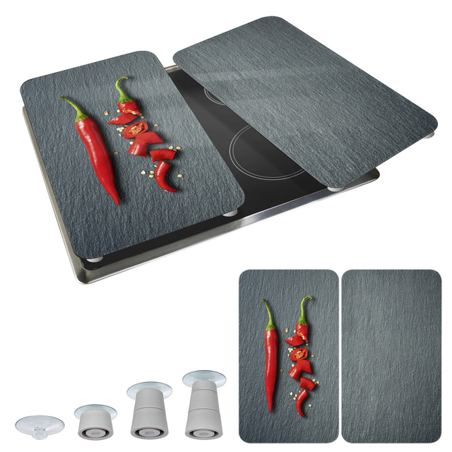 Płyty do osłonięcia kuchenki, zestaw 2 odpornych tafli, komplet nóżek, szkło hartowane, 30 x 52 cm, WENKO