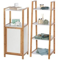 Biały Bambusowy Regał z półką i koszem na pranie FINJA, WENKO