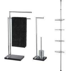 Narożna, teleskopowa półka, stojak na ręczniki, papier toaletowy i szczotkę do wc NOBLE BLACK - zestaw, WENKO