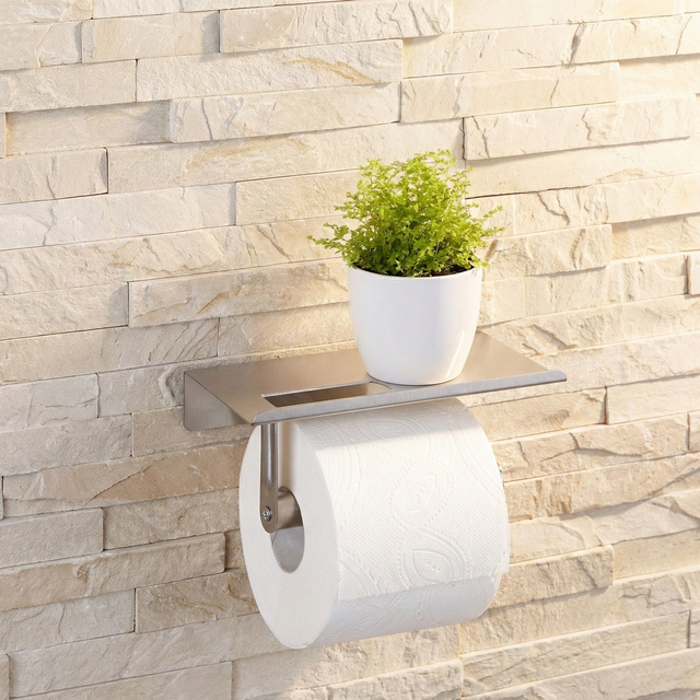 Uchwyt na papier toaletowy z półką na telefon, stal nierdzewna