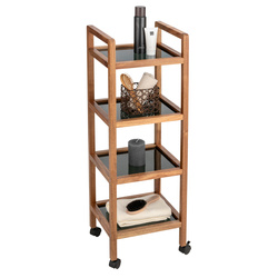 Mobilny regał z drewna akacji FONDI, 4 poziomy, wys. 101,5 cm