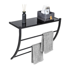 Czarny wieszak ścienny ze szklaną półką, Tarderia, WENKO