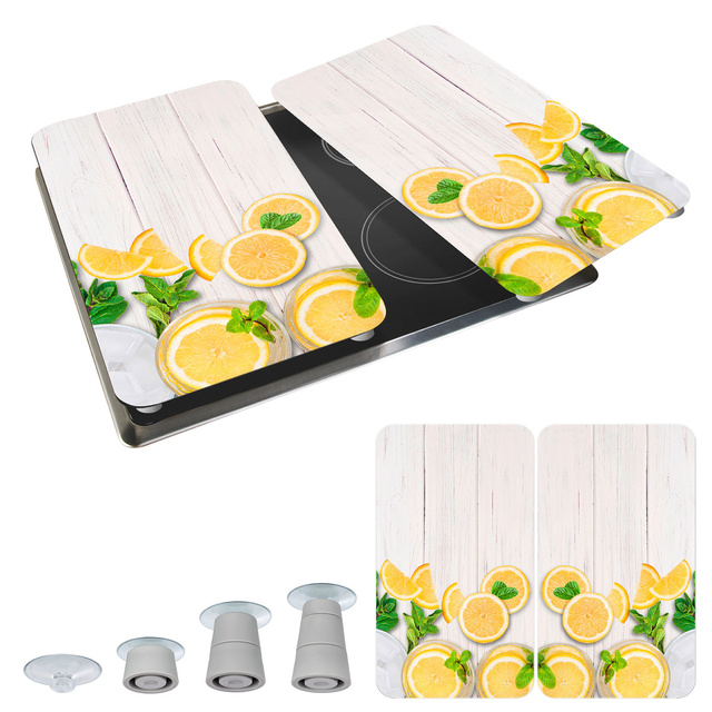 Płyty termoodporne do ochrony kuchenki, 2 tafle szklane z ozdobnym wzorem + stopki antypoślizgowe - 52 x 30 cm, WENKO