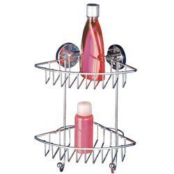 Narożna półka łazienkowa BARI, Vacuum-Loc, 2 poziomy - stal chromowana, WENKO