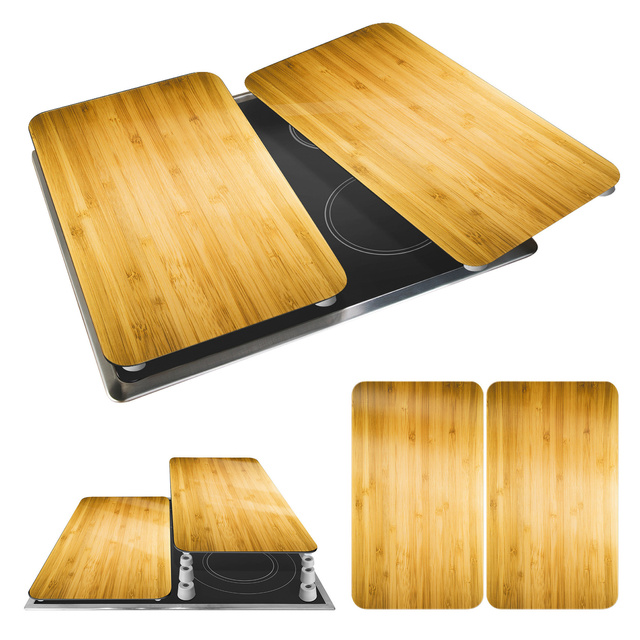 Szklane płyty ochronne WOODEN LOOK na kuchenkę – 2 sztuki, WENKO