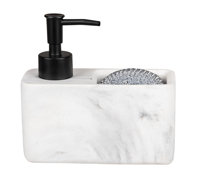 Dozownik płynu do naczyń RESA MARBLE z przegrodą na gąbkę, biały, WENKO