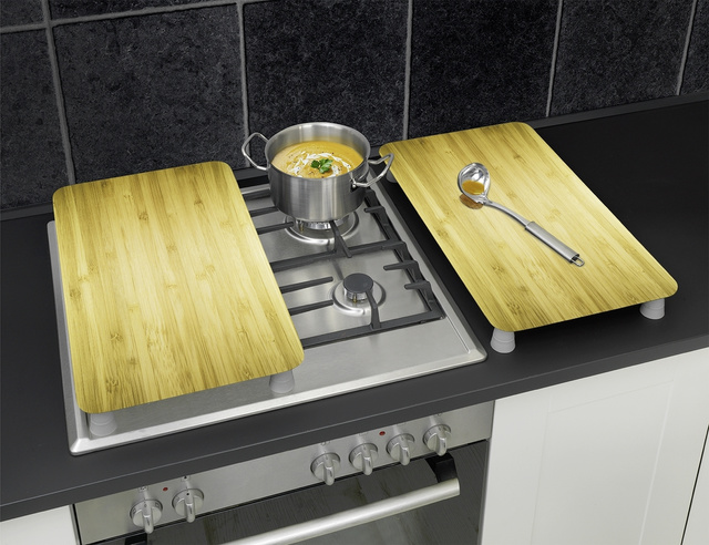 Szklane płyty ochronne WOODEN LOOK na kuchenkę – 2 sztuki, WENKO