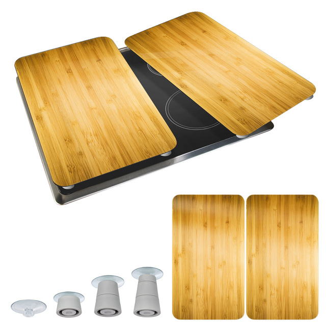 Szklane płyty ochronne WOODEN LOOK na kuchenkę – 2 sztuki, WENKO