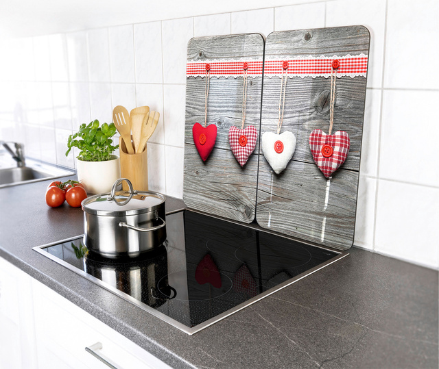Szklane płyty ochronne HEARTS na kuchenkę - 2 sztuki, WENKO