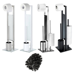 Zestaw: stojak i uchwyt na papier toaletowy, szczotka do toalety, RIVALTA + zapasowa końcówka, WENKO