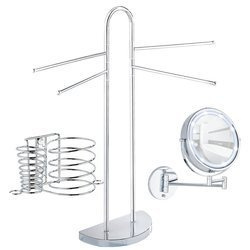 Lusterko kosmetyczne LUMI LED, uchwyt na suszarkę do włosów i prostownicę, stojak na ręczniki - zestaw, WENKO