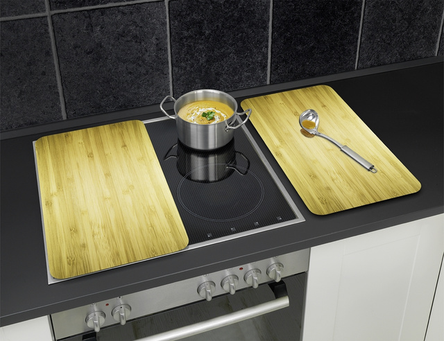 Szklane płyty ochronne WOODEN LOOK na kuchenkę – 2 sztuki, WENKO