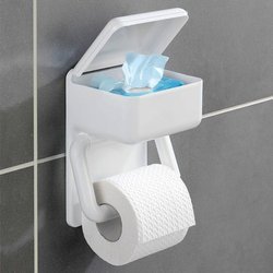 Uchwyt na papier toaletowy z pojemnikiem np. na mokre chusteczki, 2w1