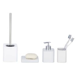 Zestaw akcesoriów łazienkowych HEXA WHITE dozownik na mydło, mydelniczka, pojemnik na szczoteczki do zębów, szczotka toaletowa, WENKO
