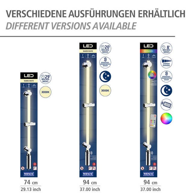 Drążek prysznicowy LED 94 cm, ciepła biel, WENKO