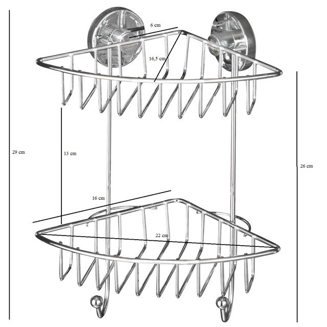 Narożna półka łazienkowa BARI, Vacuum-Loc, 2 poziomy - stal chromowana, WENKO