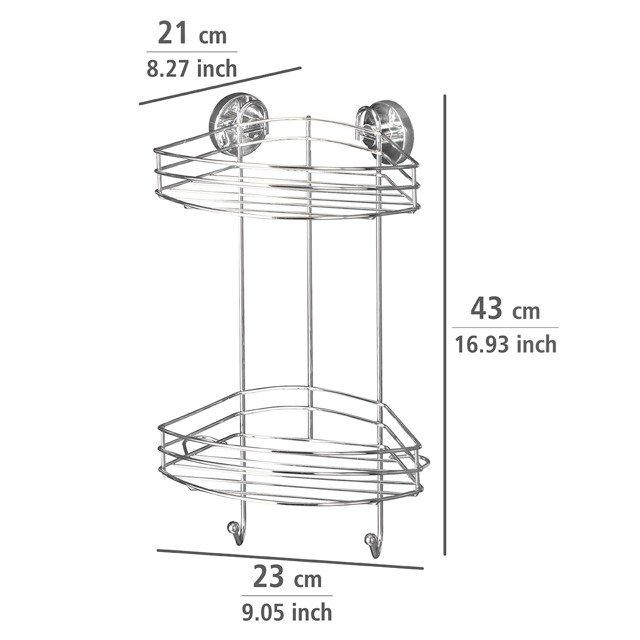 Narożna półka łazienkowa, Vacuum-Loc, 2 poziomy - stal chromowana, WENKO