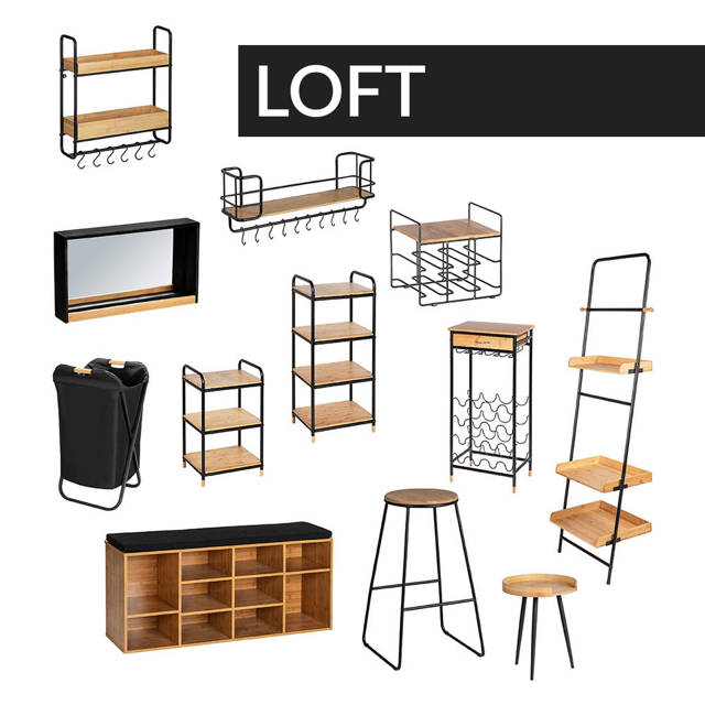 Półka na ścianę z wieszakami LOFT, dwupoziomowa, WENKO