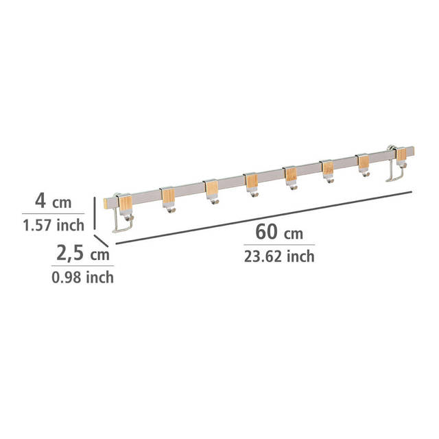 Reling kuchenny + 8 haczyków w komplecie, Bamboo PREMIUM, WENKO