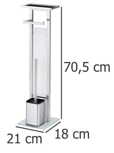 Stojak na papier toaletowy z pojemnikiem i szczotką do WC, praktyczny zestaw z drążkiem na dodatkowe rolki i półeczką - WENKO