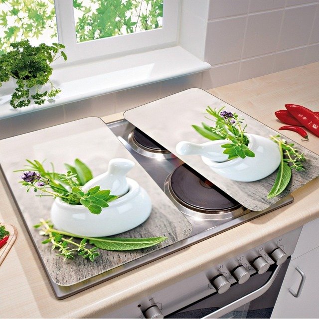 Szklane płyty ochronne HERB GARDEN na kuchenkę – 2 sztuki, WENKO