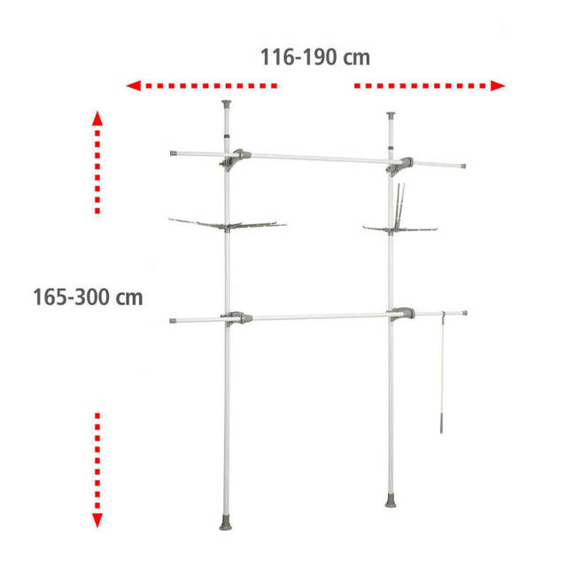 Teleskopowy wieszak na ubrania HERKULEX FLEX, praktyczny stelaż z regulowanymi wymiarami - 165-300 x 116-190 x 36 cm, WENKO