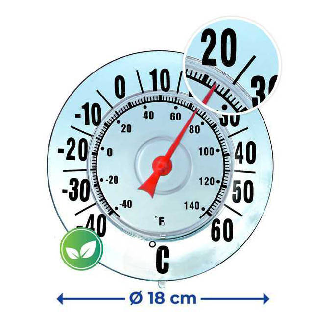 Termometr zaokienny, montaż bez wiercenia, Ø 18 cm