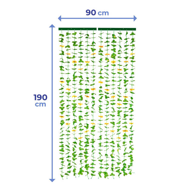 Zasłonka ze sztucznych liści i słoneczników, 90 x 190 cm, montaż bez wiercenia