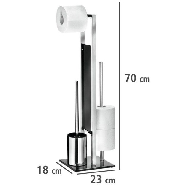 Zestaw: stojak i uchwyt na papier toaletowy, szczotka do toalety, RIVALTA + zapasowa końcówka, WENKO
